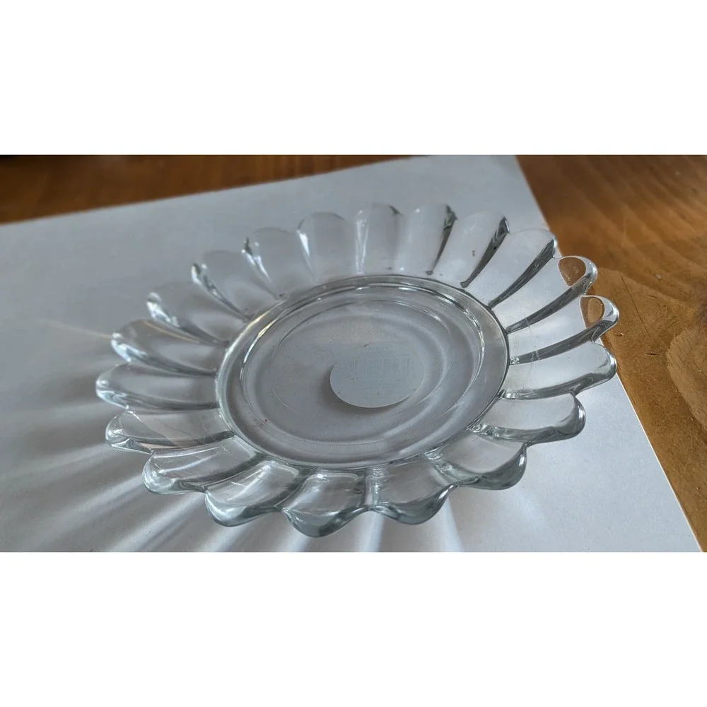Libbey Clear Glass Scalloped Petal Edge Plate Candle Holder 8.5 Inch #12960